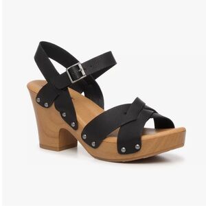 Black Korks Bagley Platform Clogs Sandals Ankle Strap Wood Heel Size 6